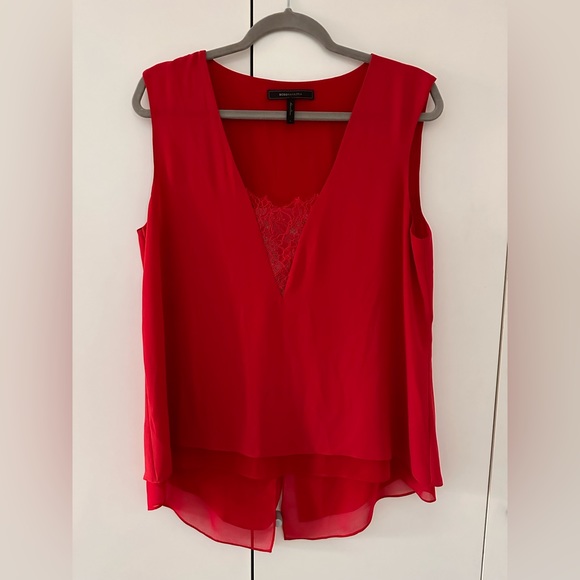 BCBGMaxAzria Red V-Neck Sleeveless Top with Lace Size L - Picture 1 of 6